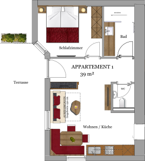 Appartement mit einem Schlafraum